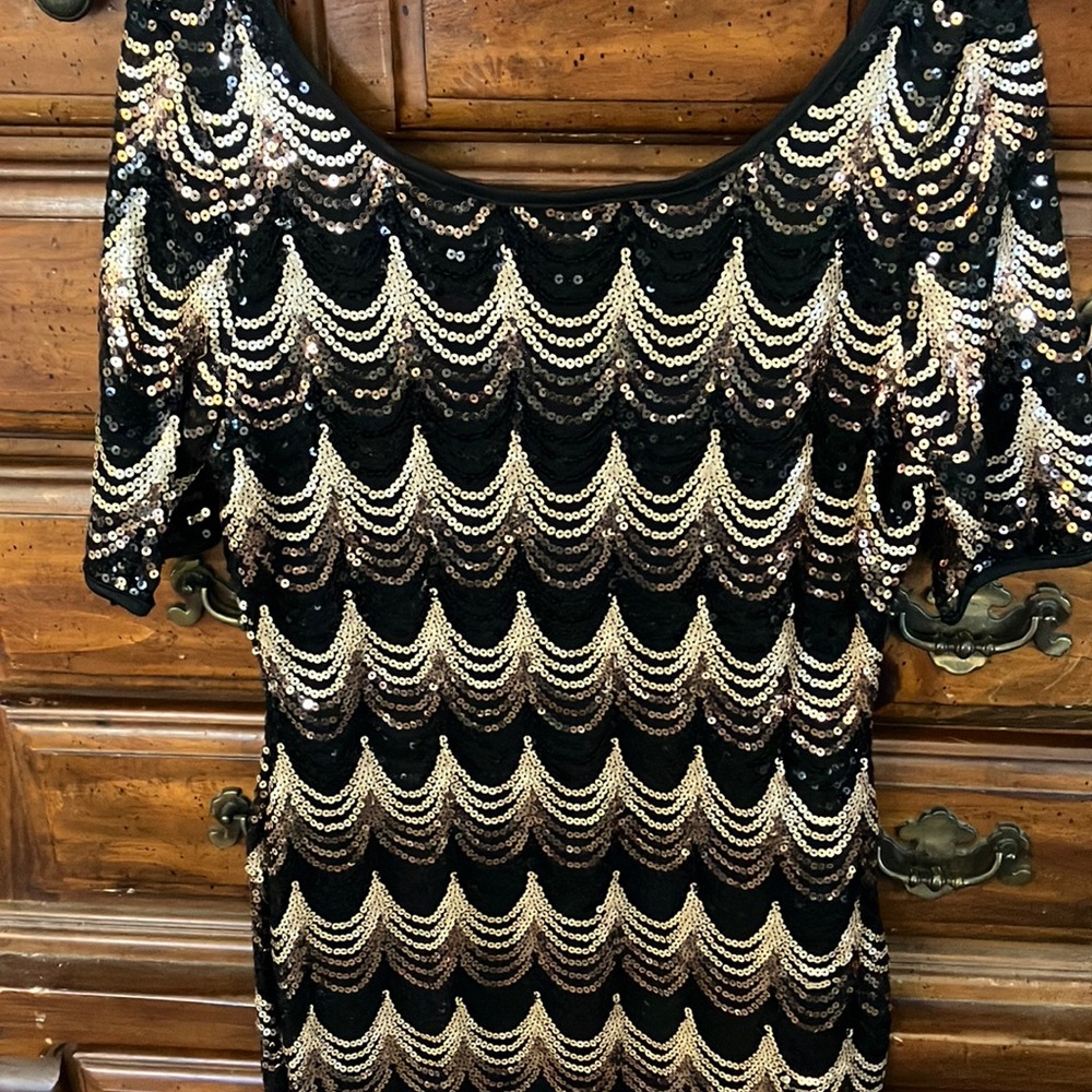 Venus Medium Black Dress for Women with Brown and Champagne Sequins